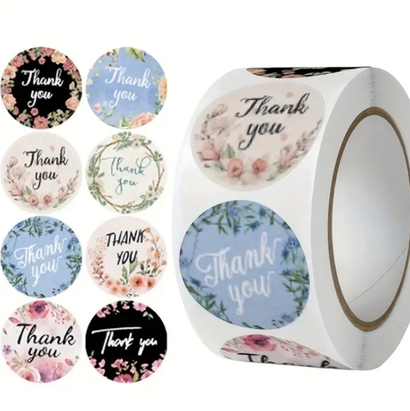 500pc🌼 Floral "Thank You" Stickers ♡ 4 Color/8 Design Variety Pack ☆》NWT《☆ - Picture 1 of 5